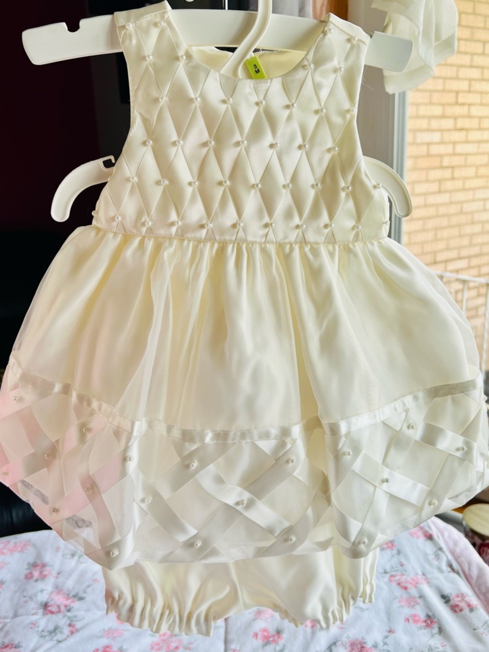 Elegant Ivory Girls' Formal Dress with Pearl Detailing